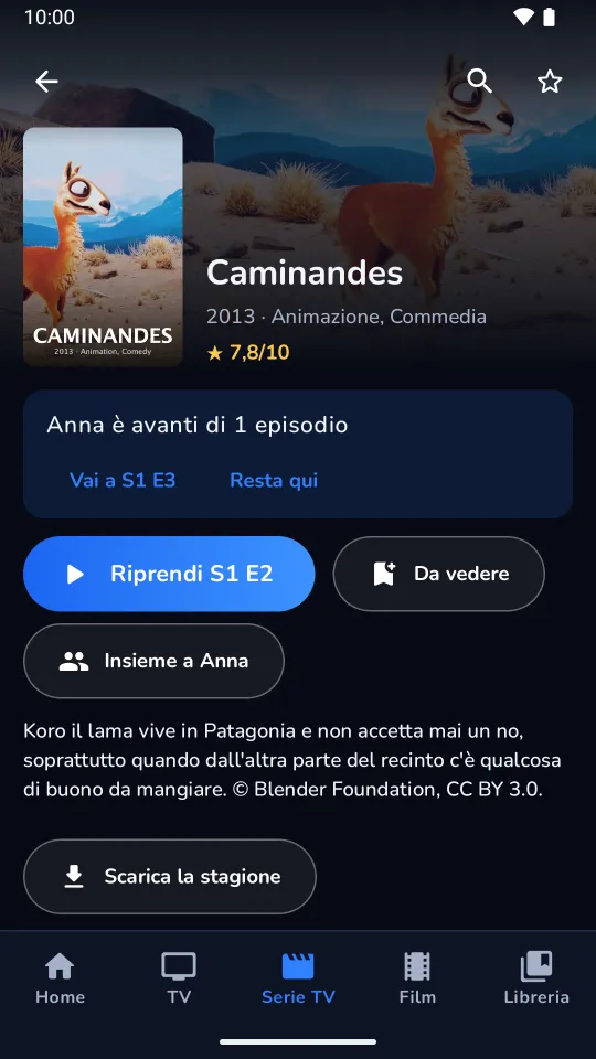 La scheda di una serie guardata insieme ad Anna